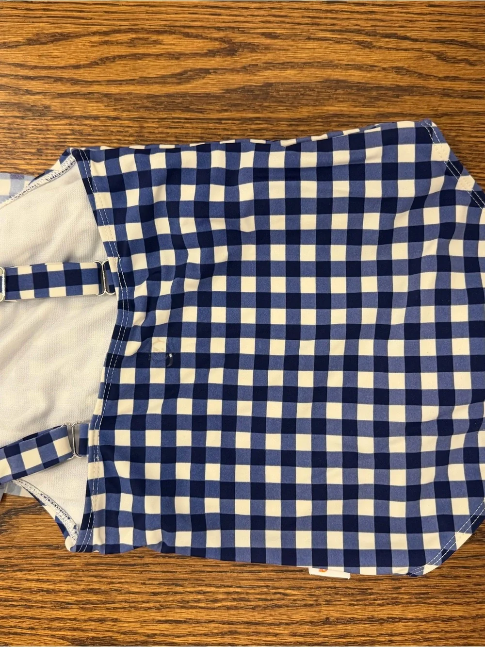 Girls Navy Blue and White Gingham Ruffle One-Piece Swimsuit